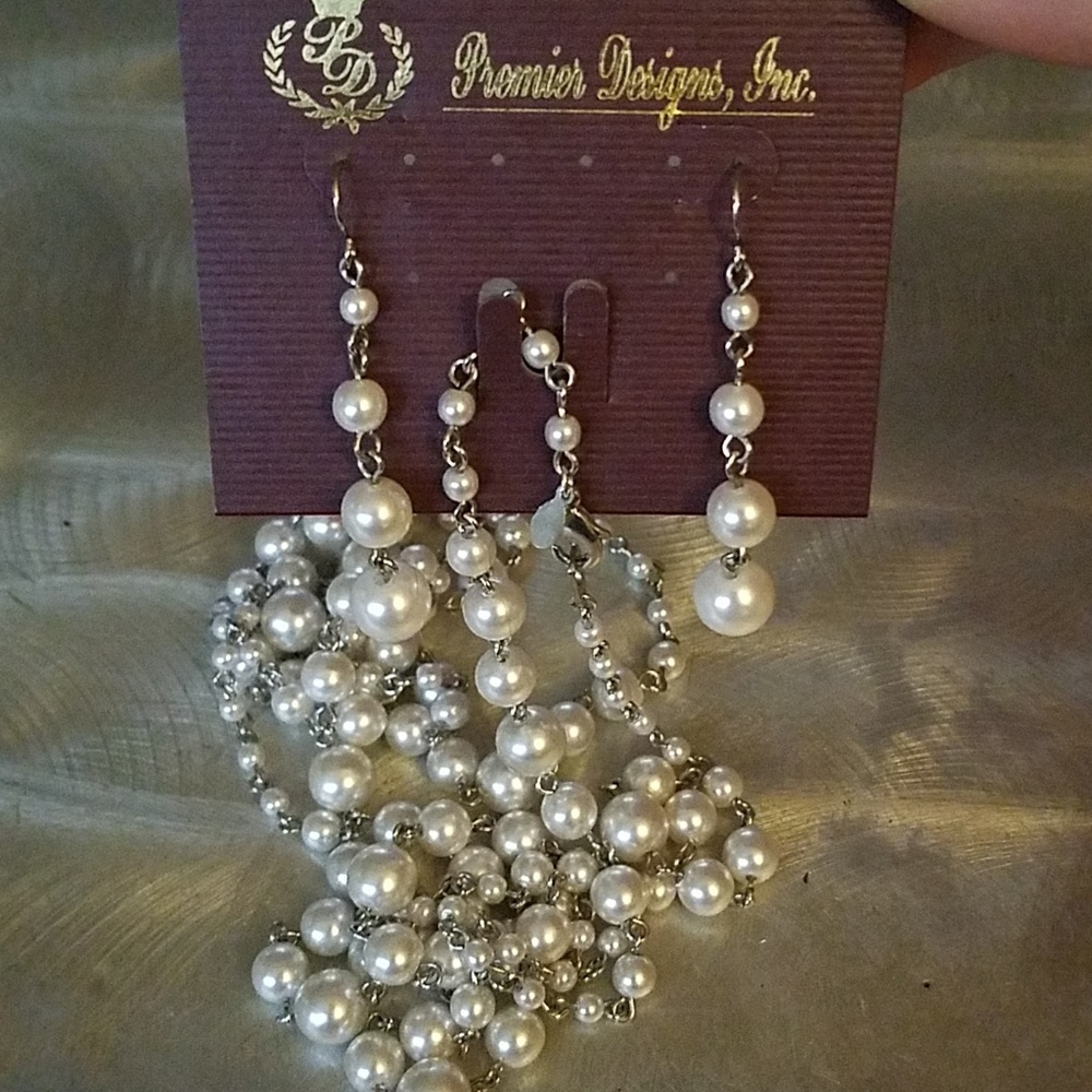 Premier designs pearl earrings and wrap around nec
